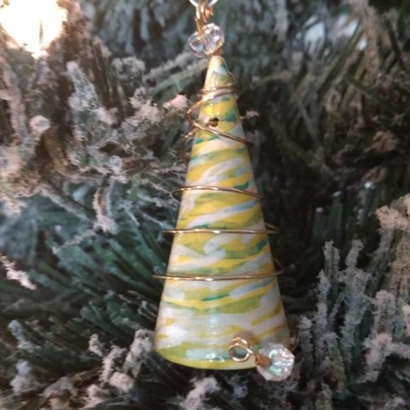 Hand Crafted Other - Hand Crafted Single Yellow Christmas Tree Ornament With Beads & Gold Tone Wire